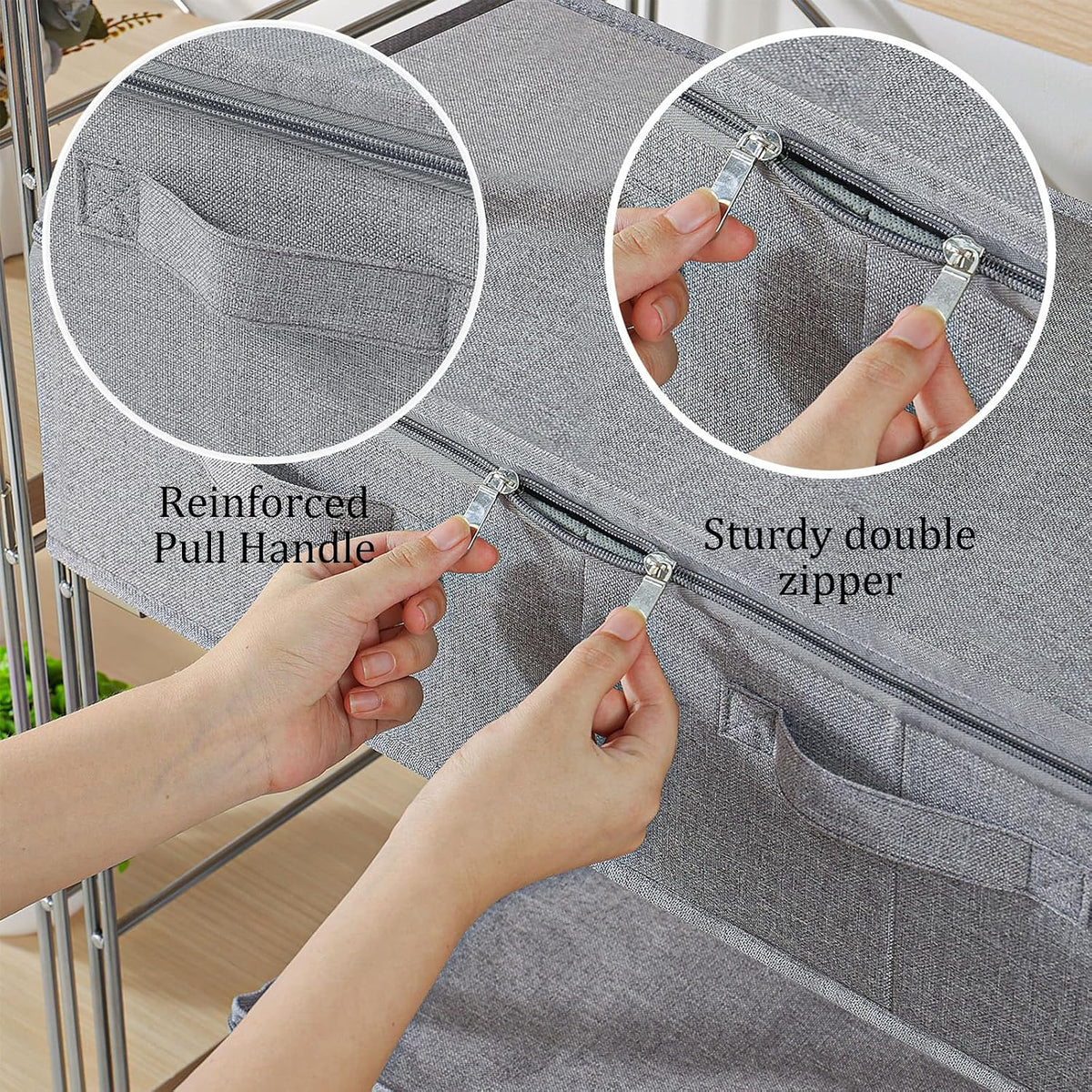 Underbed Fabric Storage Box with Lids,23.6x11.8x5.9in,Grey,2 Pack