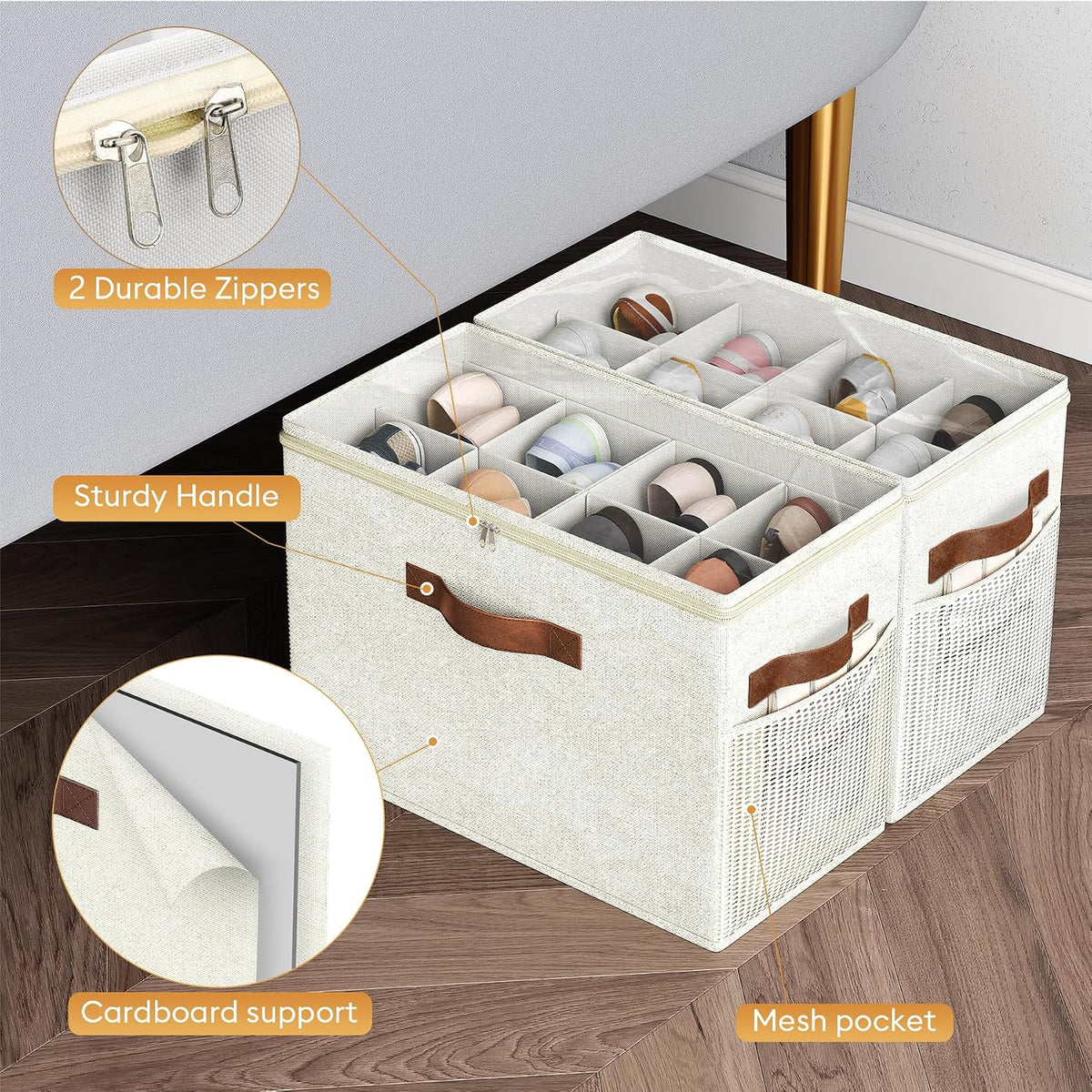 2 Pack Shoe Organizer for Closet, Foldable Shoe Storage with Adjustable