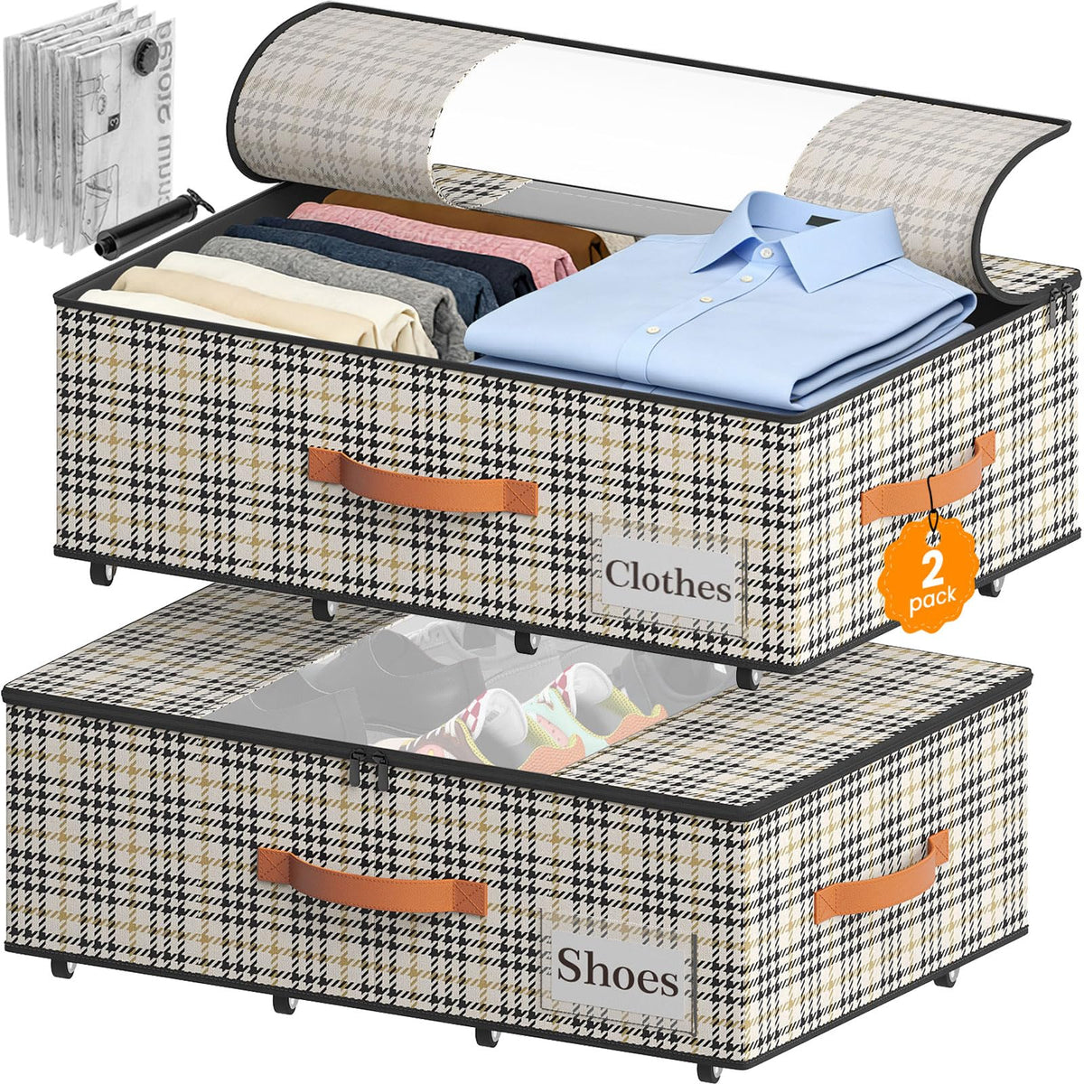 TOSKING 2-Pack Under Bed Storage Bins with Wheels, Gray