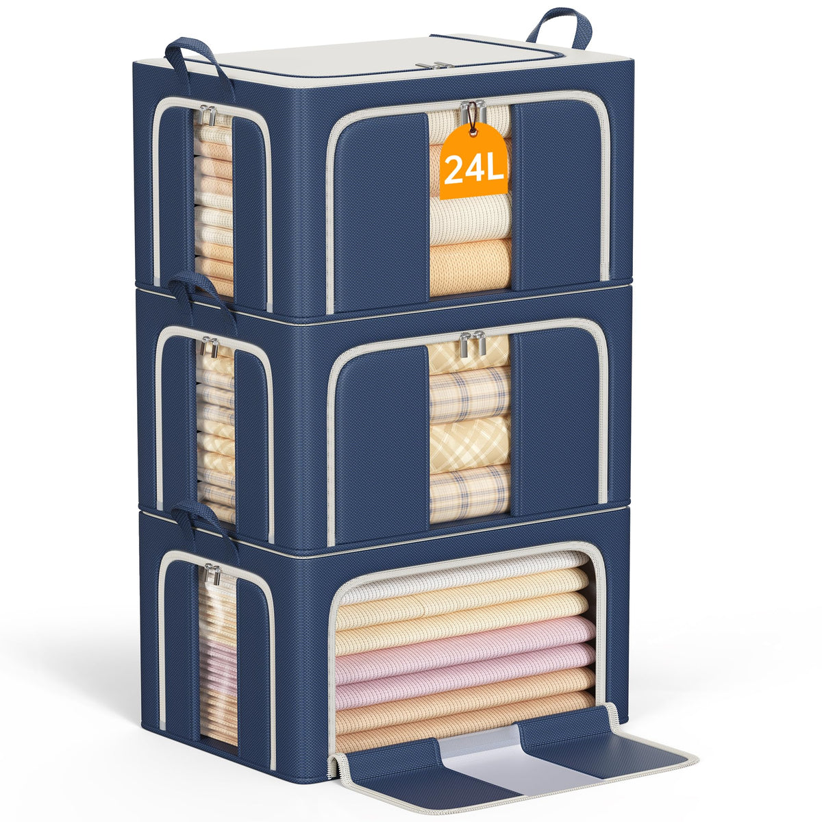 Clothes Storage Bins, 3 Openings, 66L, Brown