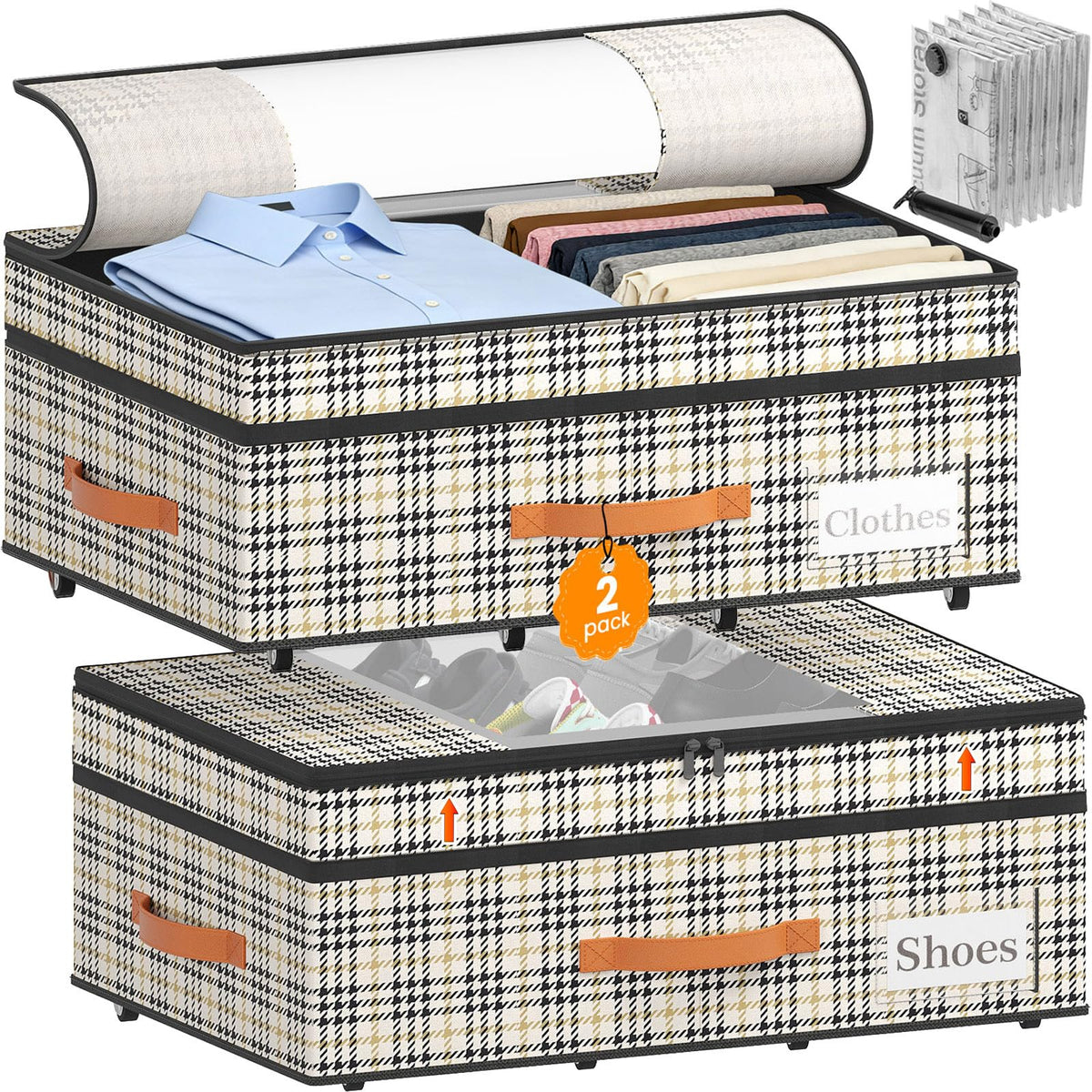 TOSKING 2-Pack Under Bed Storage Bins with Wheels, Gray