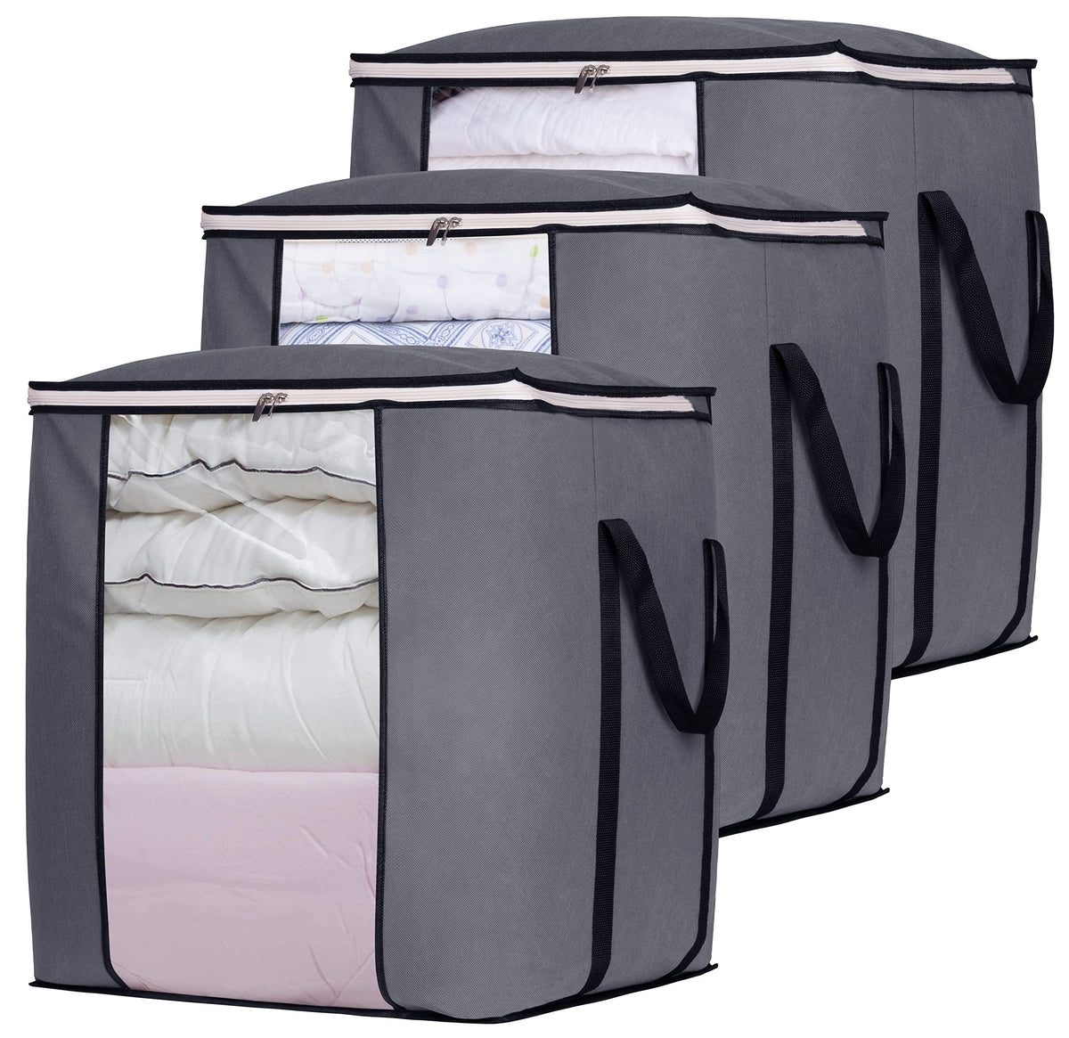 SLEEPING LAMB 120L Extra Large Blanket Storage Bags Breathable Clothes Storage Containers for King Comforter Bedding Pillow Sheet, Reinforced Handles, Grey
