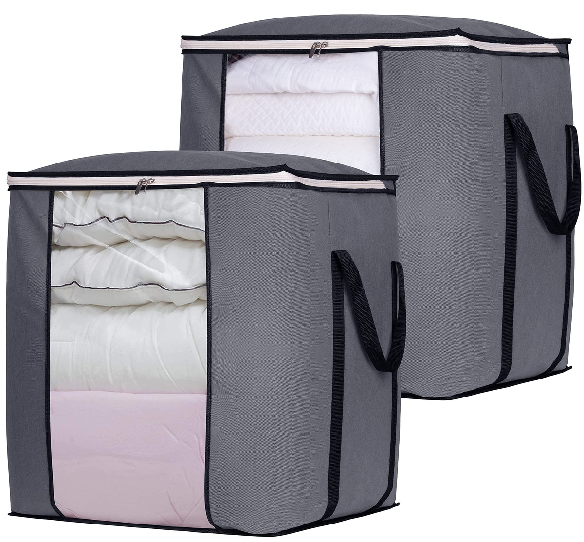 SLEEPING LAMB 120L Extra Large Blanket Storage Bags Breathable Clothes Storage Containers for King Comforter Bedding Pillow Sheet, Reinforced Handles, Grey