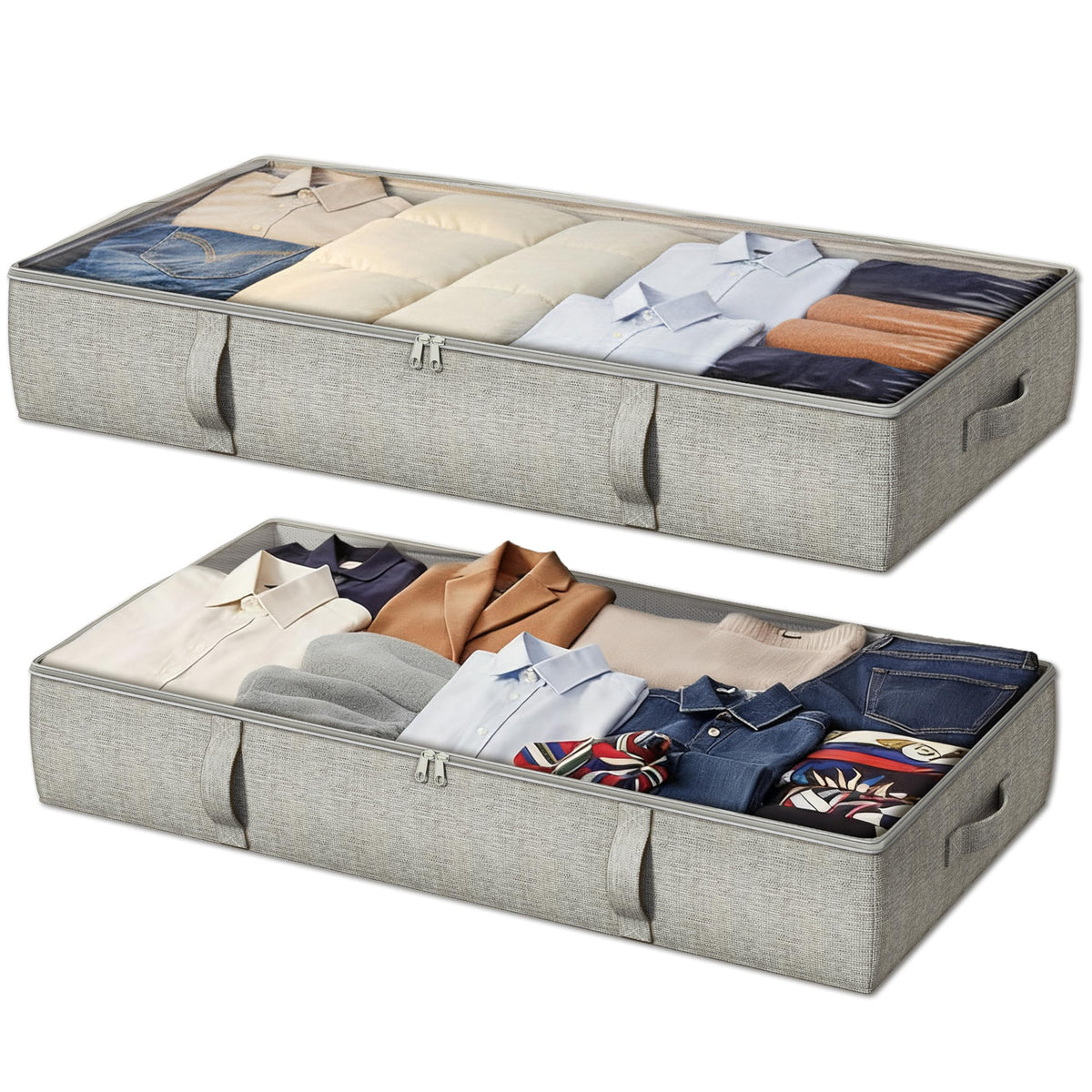2-Pack Under Bed Storage Containers, 4.5 Inches Tall Clothes Storage, Black