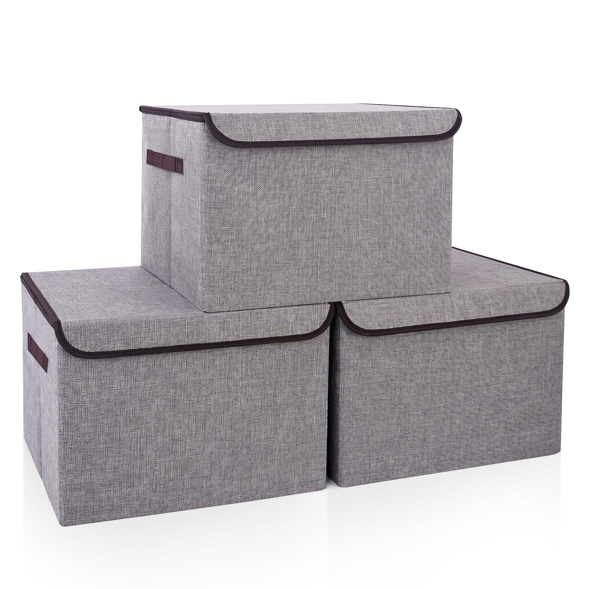 Bagnizer Large 22 Quart Linen Fabric Foldable Storage Bin Cube Organizer Basket with Flip-Top Lid & Handles, Clothes Blanket Box for Home, Office, Closet, Gray, 4 Pack 14.6 x 9.5 x 9.5”