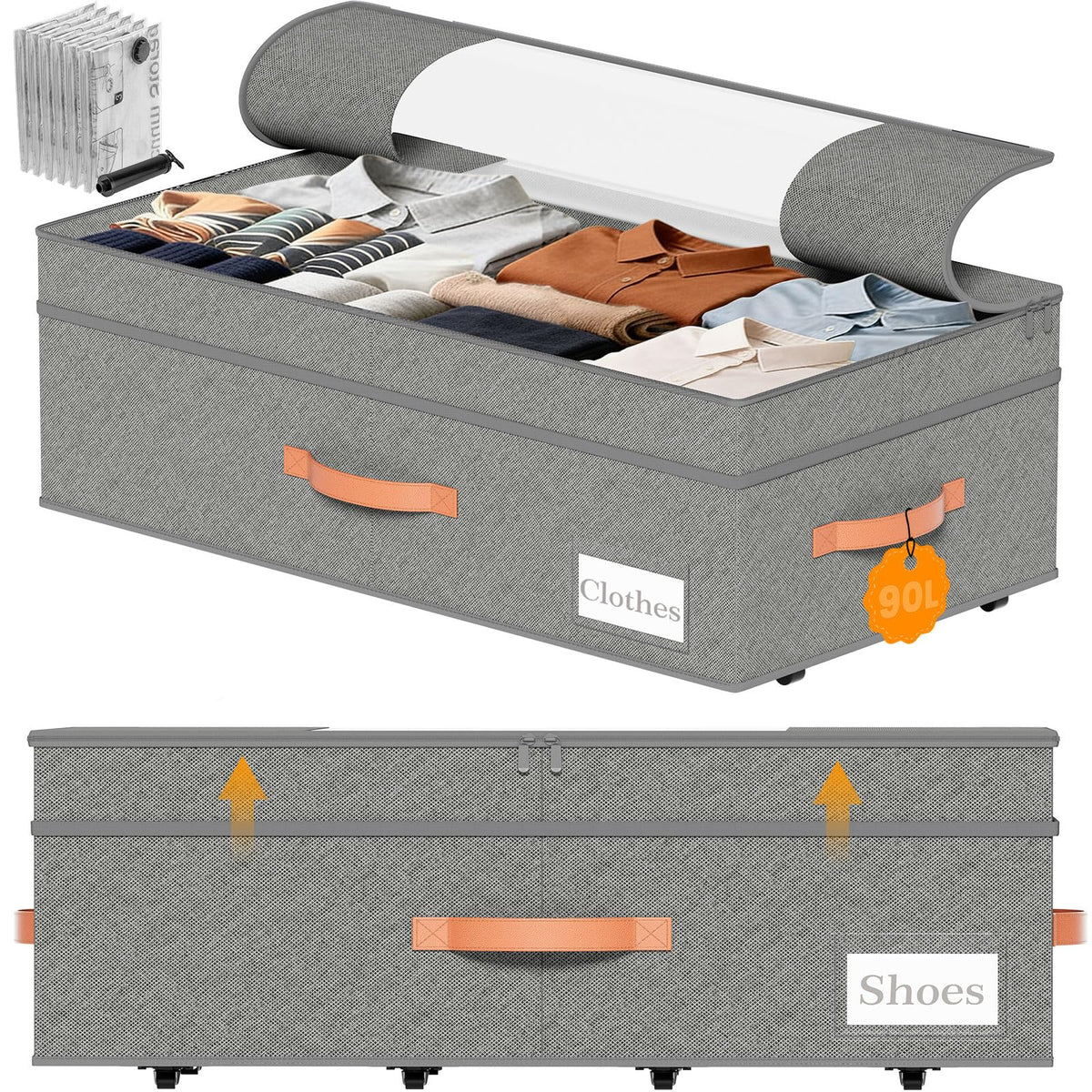TOSKING 2-Pack Under Bed Storage Bins with Wheels, Gray