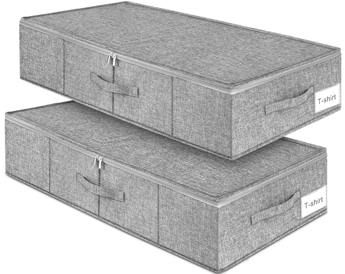 punemi 3 inch High Soft Low Profile Under Bed Storage Bins, 2 Pack, Grey