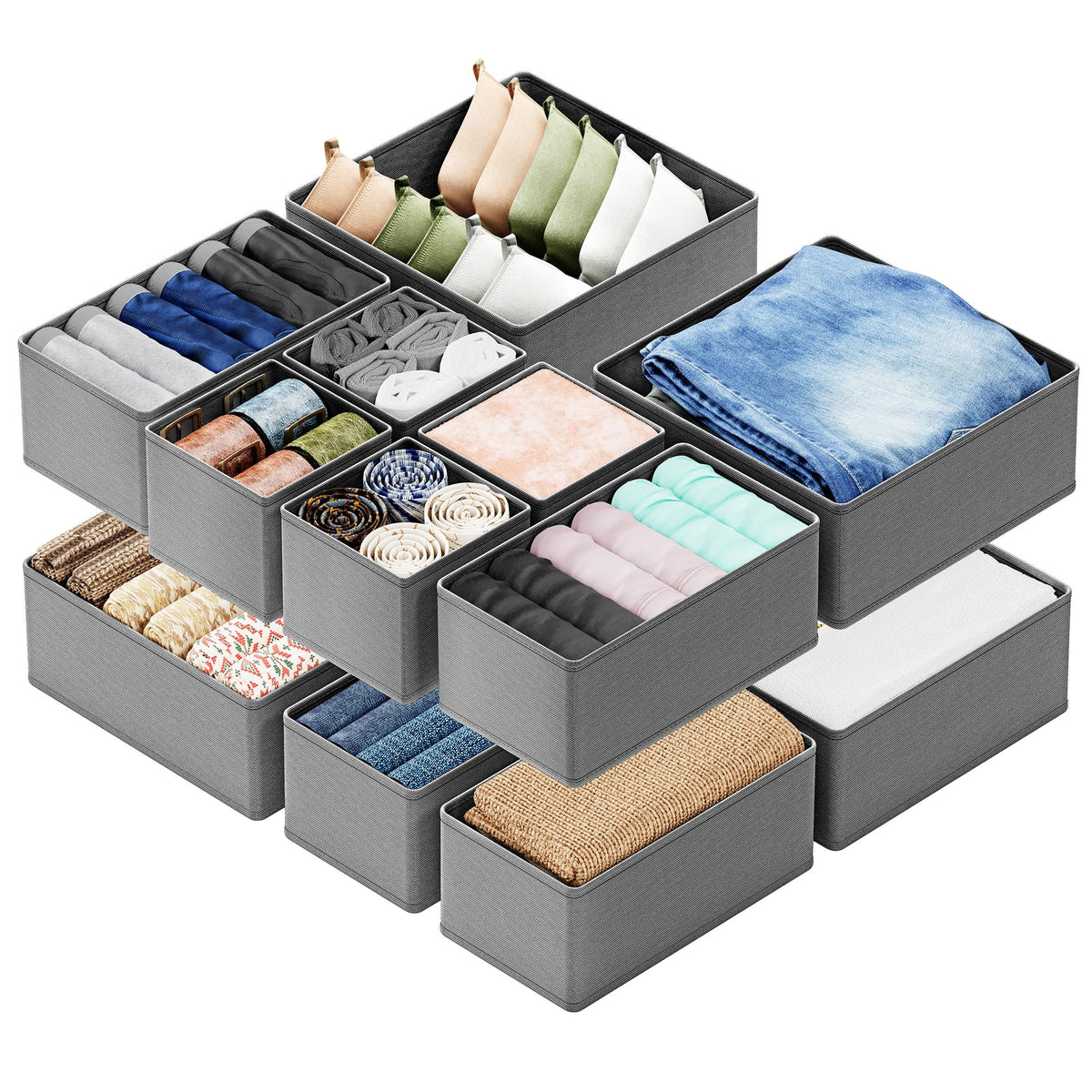 SpaceAid Drawer Organizer Clothes, 12 Pack Dresser Organizer Bins for Nursery, Closet Organization and Storage Dividers for Clothing, Baby Clothes, Underwears, Socks (Black)