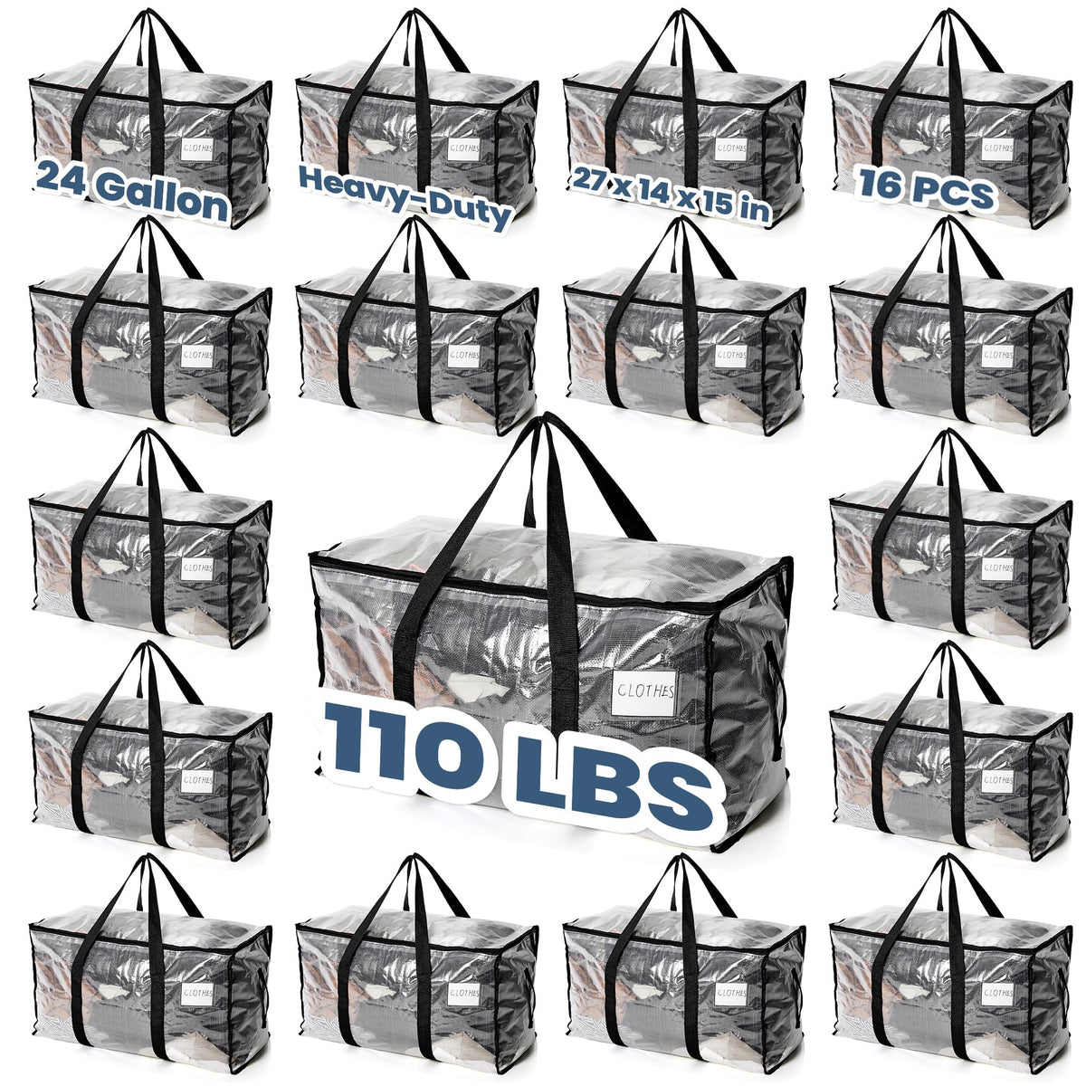6 Pack Extra Large Moving Bags Heavy Duty, Holds 110 lb, 92L Clear Bags