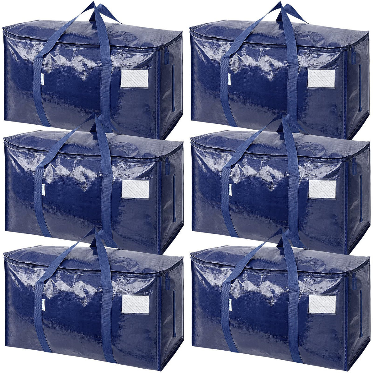 TICONN 6 Pack Extra Large Moving Bags Heavy Duty with Zippers & Carrying Handles, Durable Storage Bags Moving Boxes for Closet Organizers and Storage (6 Pack, Blue)