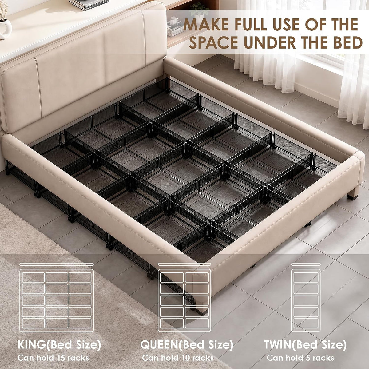 VECELO Under Bed Storage Containers with Wheels, Foldable Shoe Organizer Drawer with Handles, Space Saving for bedroom, Tool-free Assembly, 2 Pack