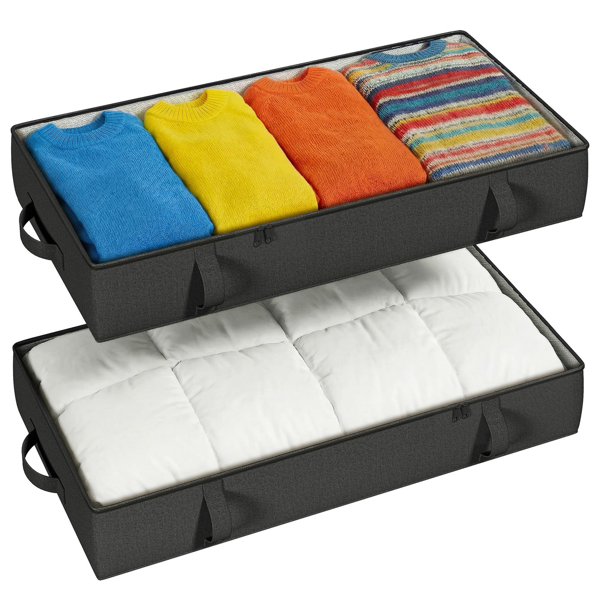 2-Pack Under Bed Storage Containers, 4.5 Inches Tall Clothes Storage, Black