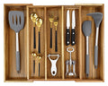 Luxury Acacia Kitchen Drawer Organizer - Silverware Organizer - Utensil Holder and Cutlery Tray with Grooved Drawer Dividers for Flatware and Kitchen Utensils (8 Slot), 17*12.4*2 inch