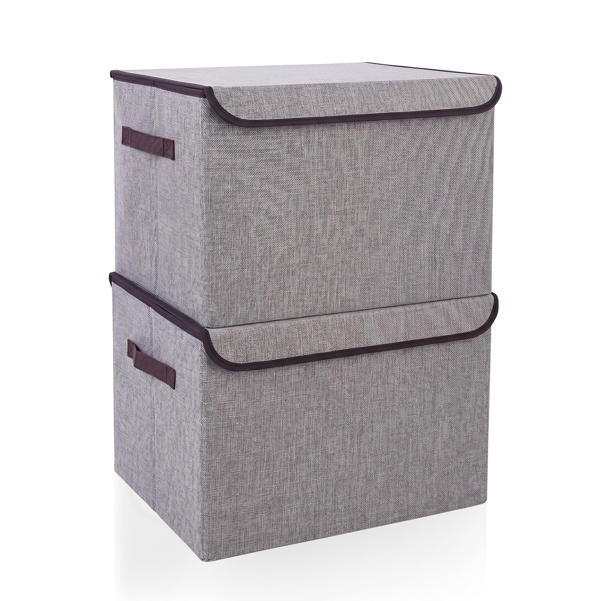 Bagnizer Large 22 Quart Linen Fabric Foldable Storage Bin Cube Organizer Basket with Flip-Top Lid & Handles, Clothes Blanket Box for Home, Office, Closet, Gray, 4 Pack 14.6 x 9.5 x 9.5”