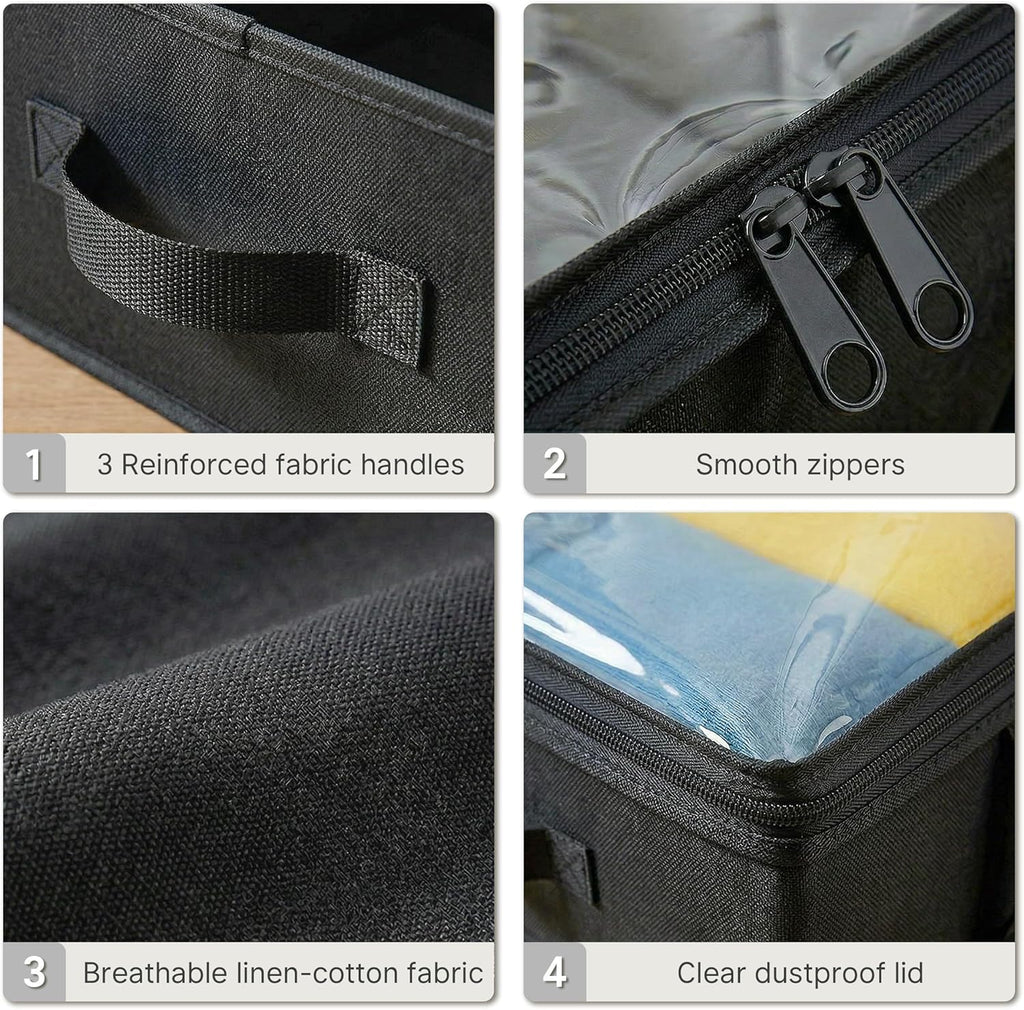 2-Pack Under Bed Storage Containers, 4.5 Inches Tall Clothes Storage, Black