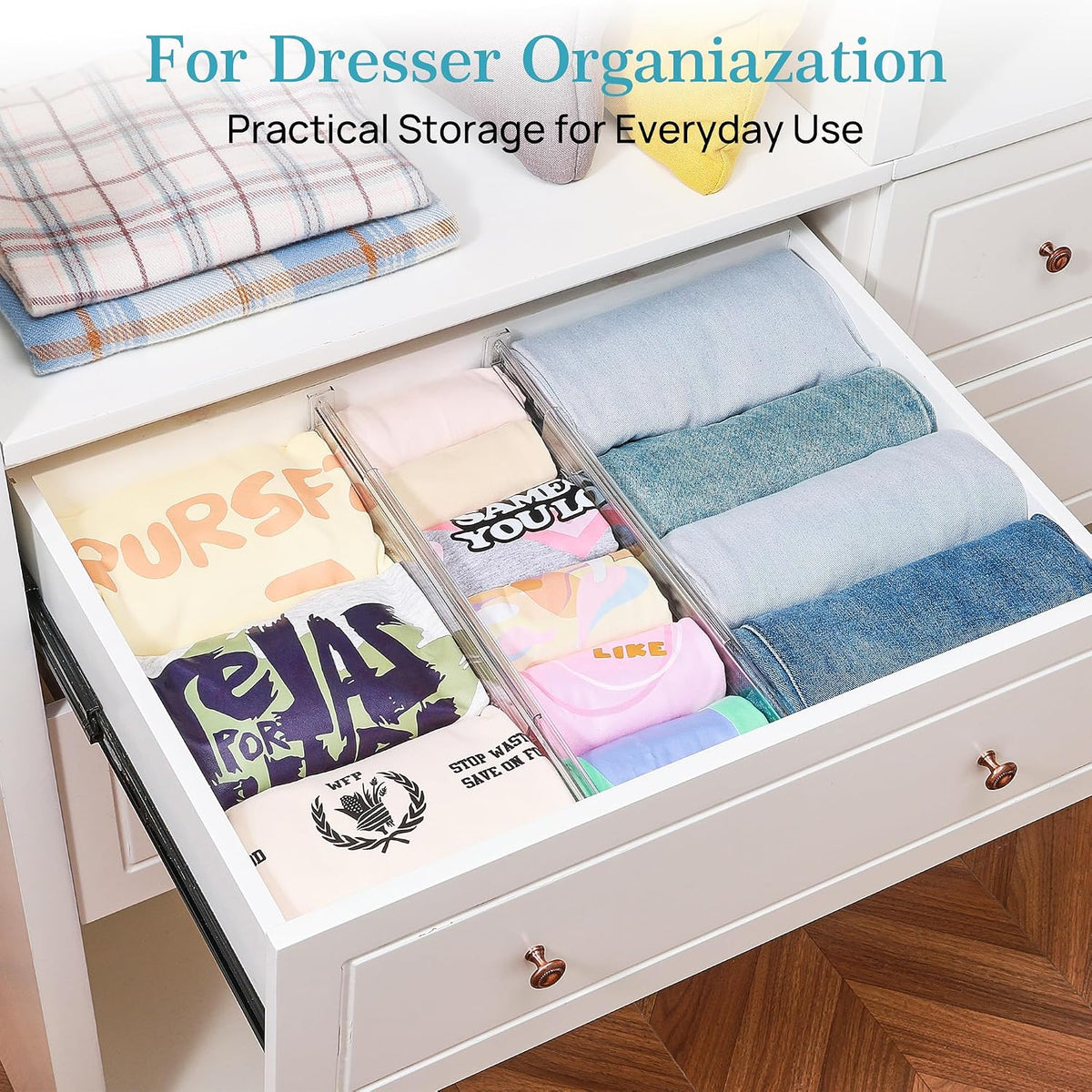 Vtopmart 4" Regular Upgrade Drawer Dividers for Clothes, 12.8"-22.3" 8 Pack
