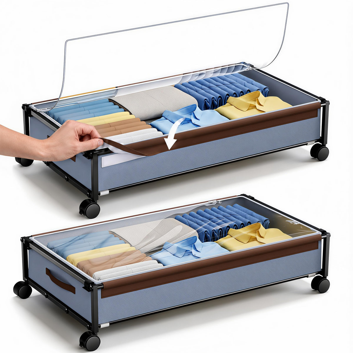 OMAIRA 2-Pack Under Bed Storage With Wheels,Underbed Shoe Storage Organizer