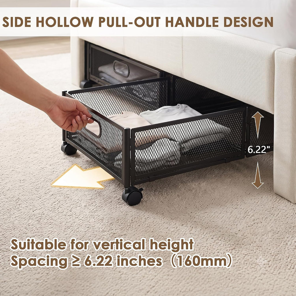 VECELO Under Bed Storage Containers with Wheels, Foldable Shoe Organizer Drawer with Handles, Space Saving for bedroom, Tool-free Assembly, 2 Pack