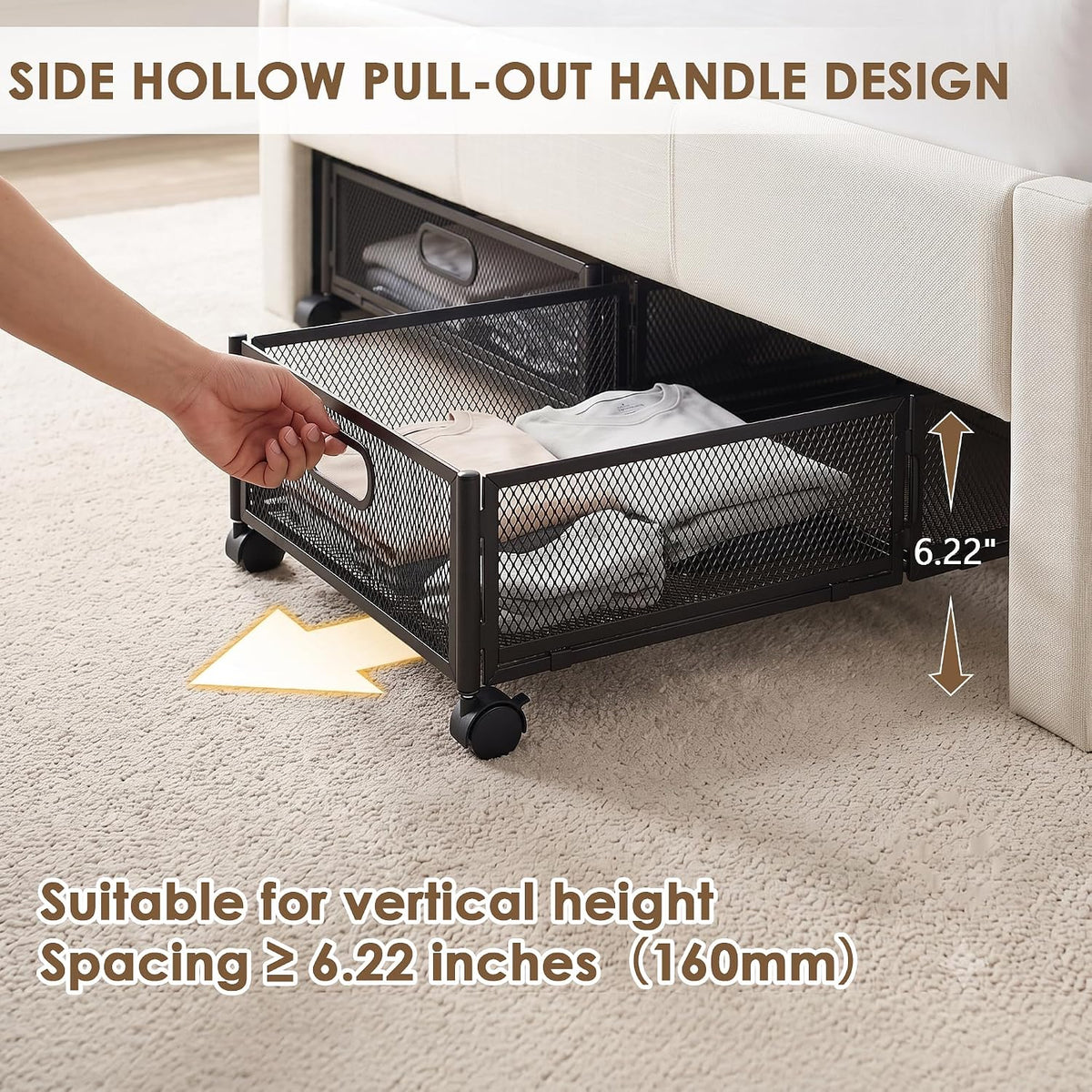 VECELO Under Bed Storage Containers with Wheels, Foldable Shoe Organizer Drawer with Handles, Space Saving for bedroom, Tool-free Assembly, 2 Pack