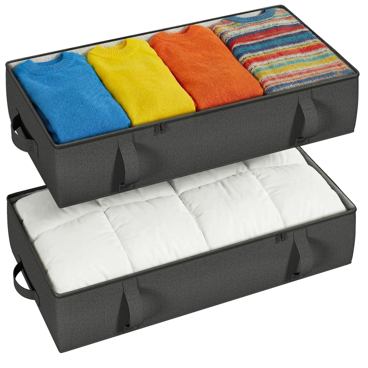 2-Pack Under Bed Storage Containers, 4.5 Inches Tall Clothes Storage, Black