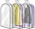 MISSLO 10" Gusseted All Clear Garment Bags for Hanging Clothes 60" Dress Bags for Gowns Long Fur Coat Closet Storage Covers, 3 Packs