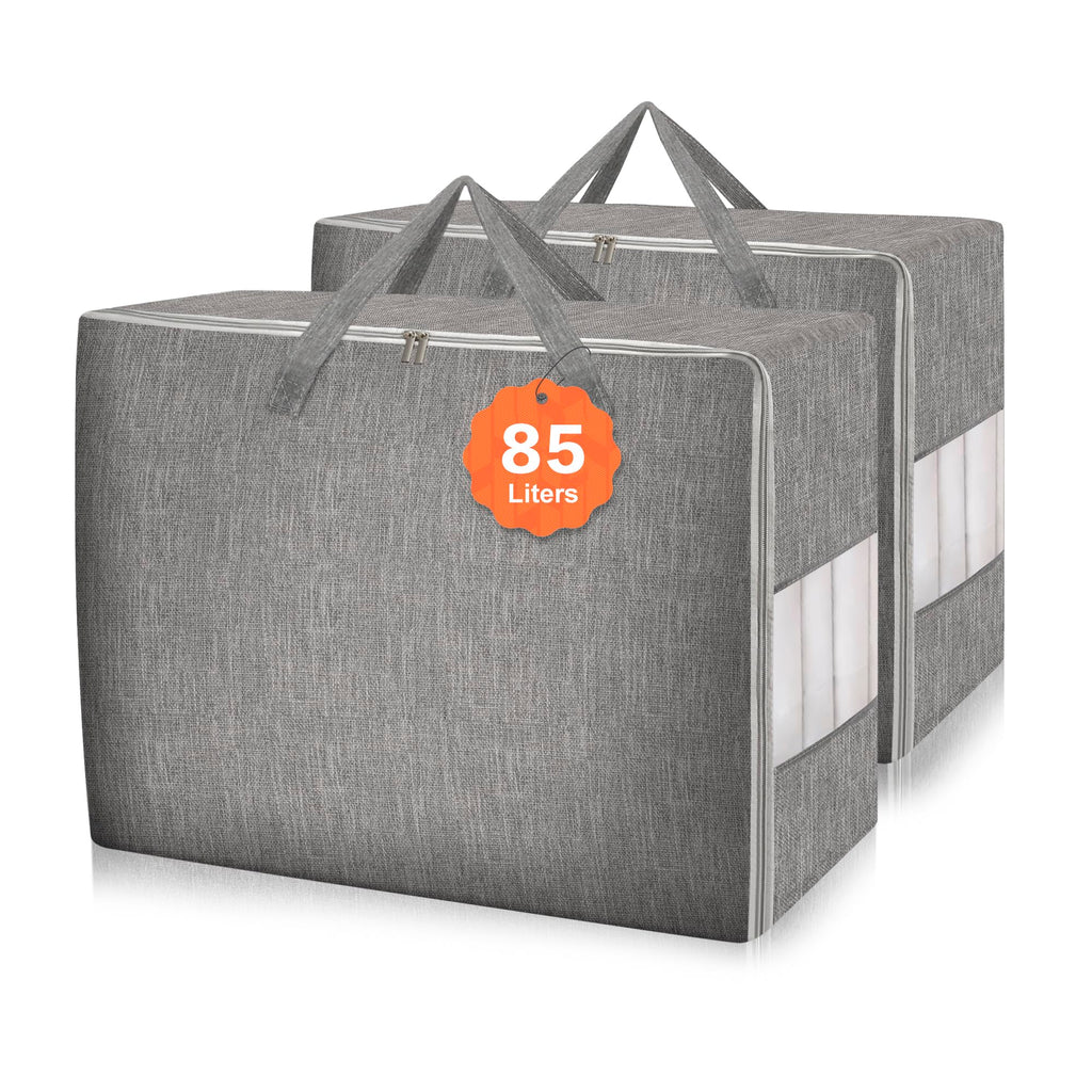 3 Pack 105L Comforter Storage Bags, Extra Large Bedding Storage Bags with Card and Clear Window, Reinforced Handles & Zippers, Foldable Closet Organizers for Blanket Pillow Clothes