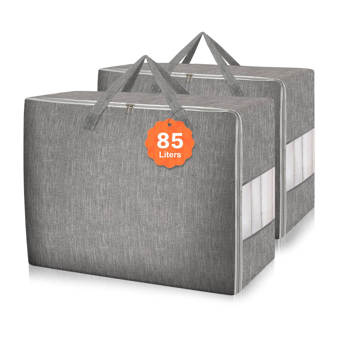 3 Pack 105L Comforter Storage Bags, Extra Large Bedding Storage Bags with Card and Clear Window, Reinforced Handles & Zippers, Foldable Closet Organizers for Blanket Pillow Clothes